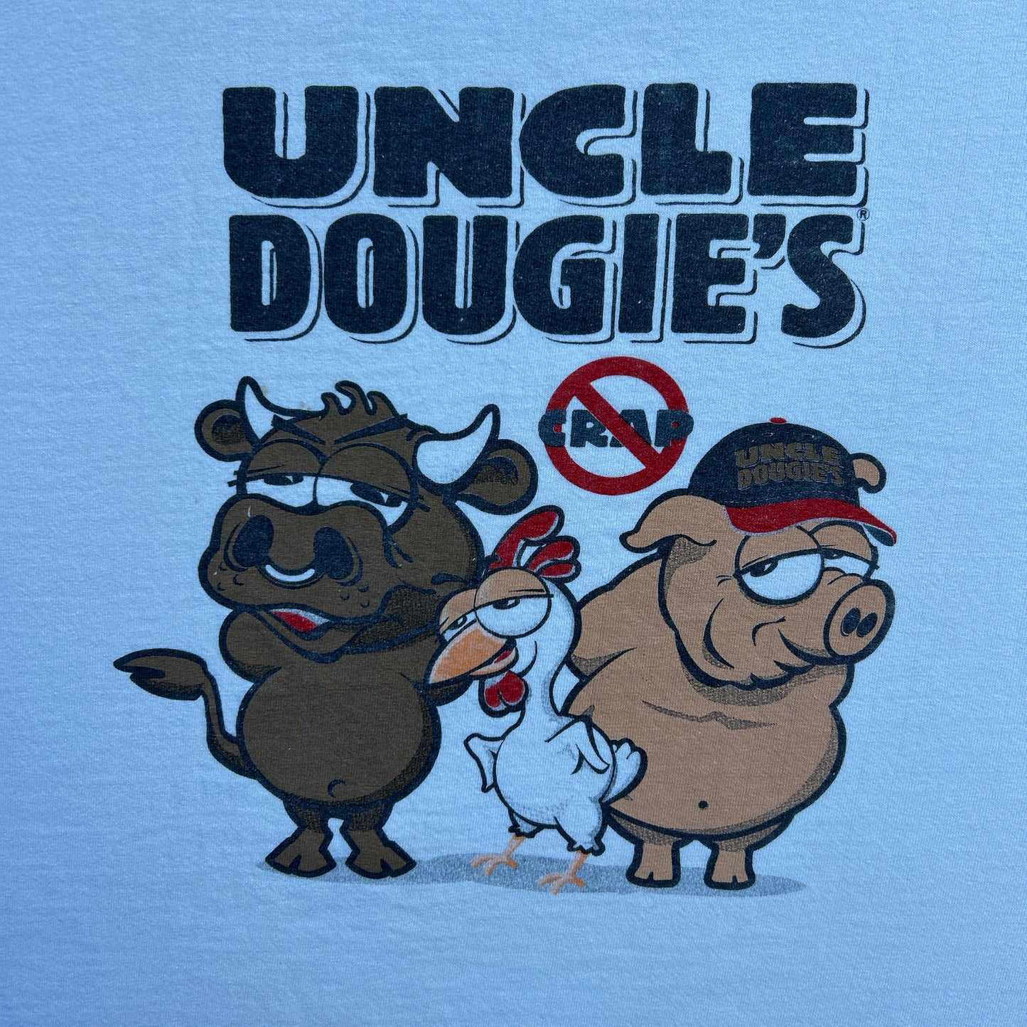 Vintage 90s Cartoon Pig, Chicken, and Bull, Uncle Dougies, No Crap T-shirt