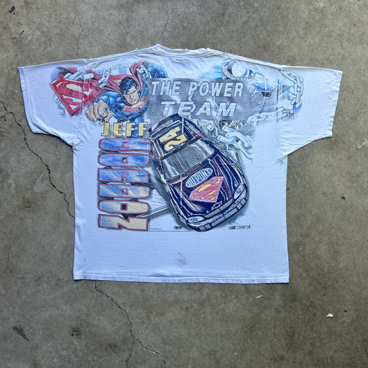 Vintage Rare 90s Jeff Gordon NASCAR X Superman Comics 1999 AOP T-shirt