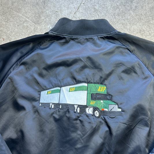 Vintage 90s West Ark Embroidered Satin Bomber “ABF” Trucking Company Varsity Jacket