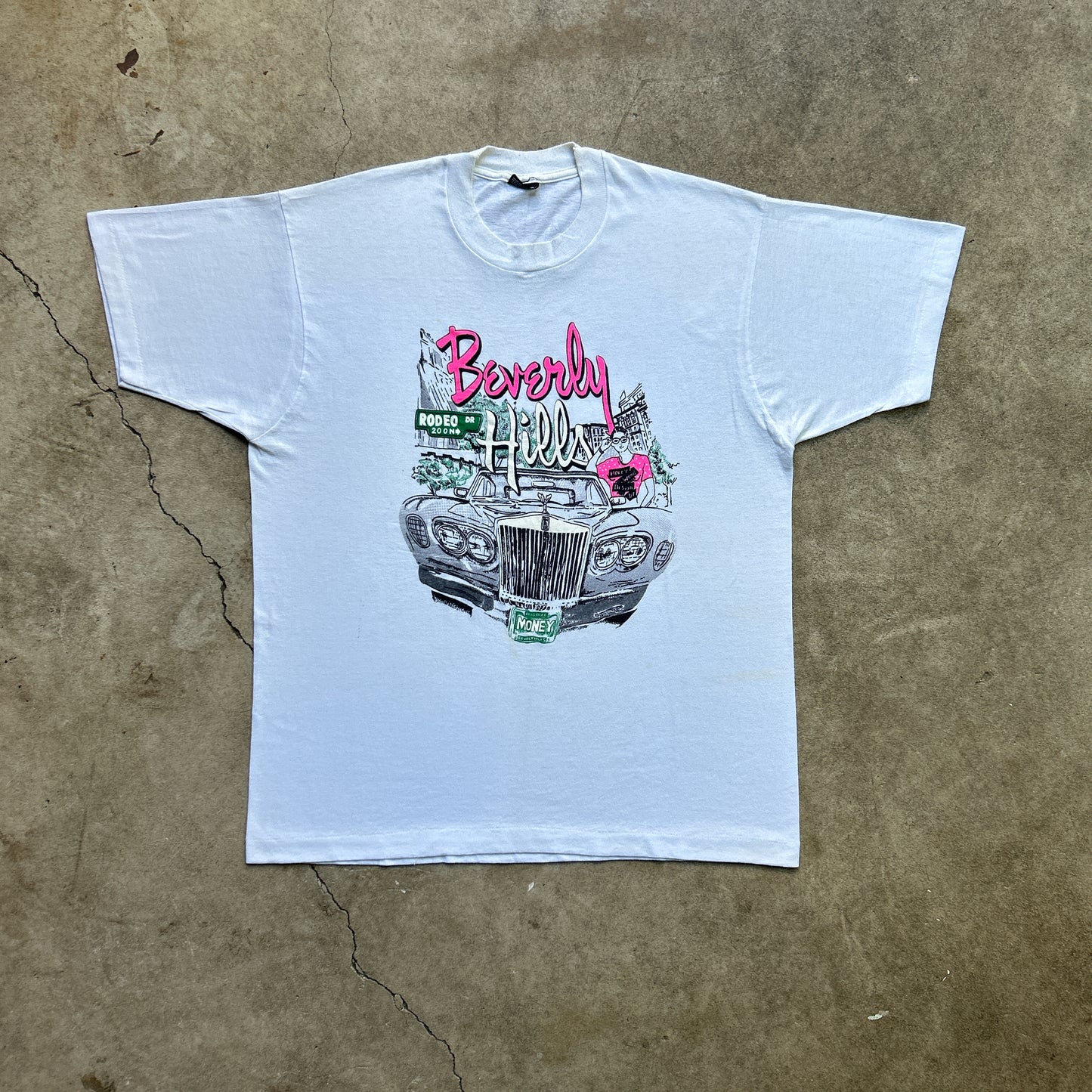 Vintage 80s Beverly Hills, USA, Colourful Drawing T-shirt