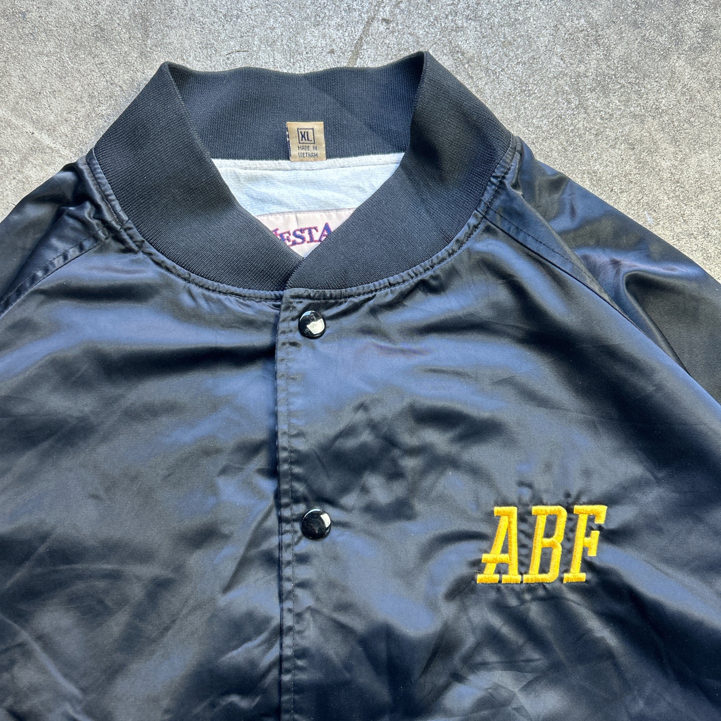Vintage 90s West Ark Embroidered Satin Bomber “ABF” Trucking Company Varsity Jacket