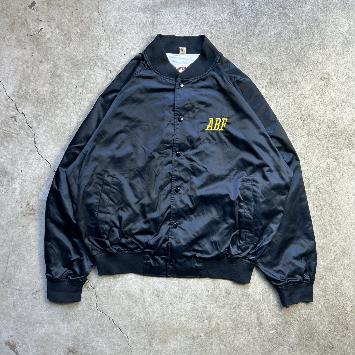 Vintage 90s West Ark Embroidered Satin Bomber “ABF” Trucking Company Varsity Jacket