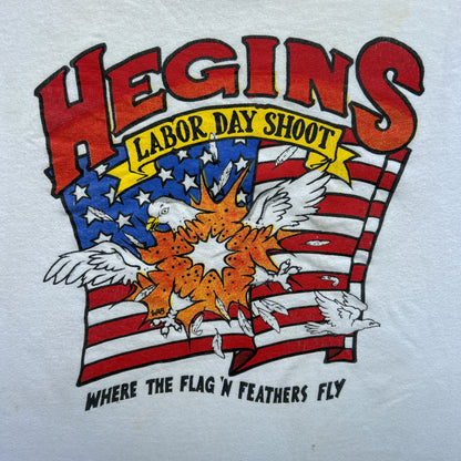 Vintage 90s Hegins Labor Day shoot "where the flag n' feathers fly" T-shirt