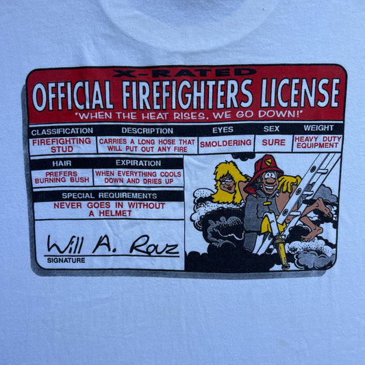 Vintage 90s X-Rated Officially Licensed Firefighters License Stripper T-shirt