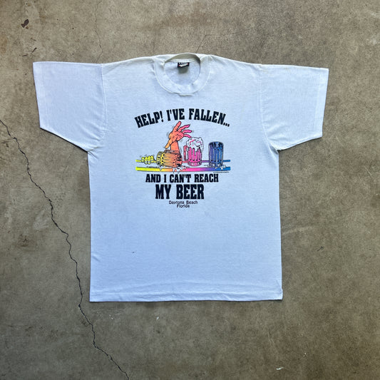 Vintage 80s Help! I've Fallen..... And I Can't Reach My Beer, Daytona Beach, Florida T-shirt