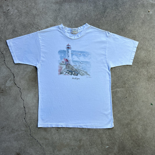 Vintage 90s Michigan, USA, Lighthouse Art T-shirt