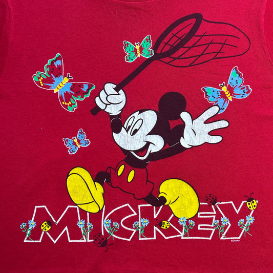 Vintage 90s Walt Disney Mickey Mouse Catching Butterflies Crop top T-shirt