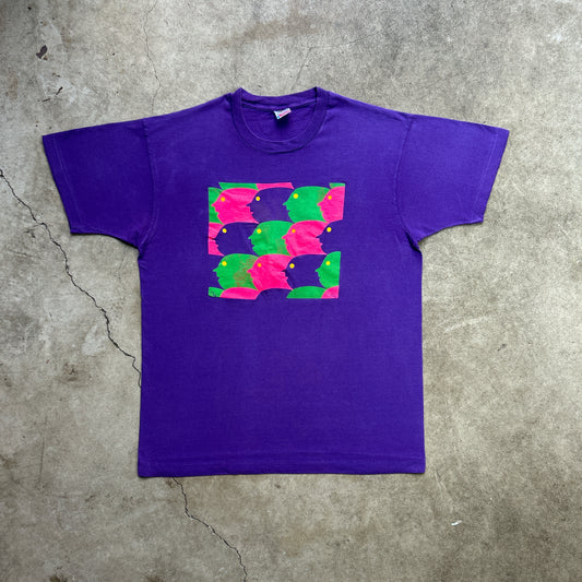 Vintage 90s Colourful Abstract Art & Multiple Heads 1992 T-shirt