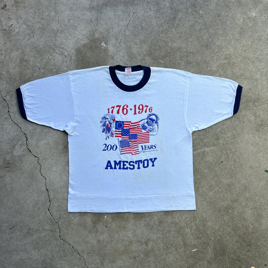 Vintage 70s USA America, AMESTOY, 200 Years, Spaceman USA History Ringer T-shirt