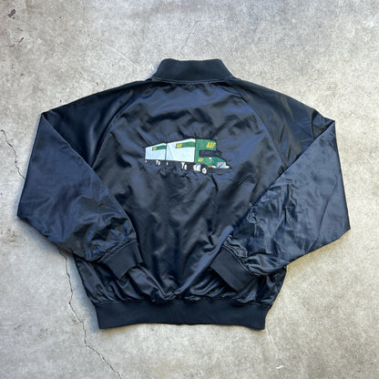 Vintage 90s West Ark Embroidered Satin Bomber “ABF” Trucking Company Varsity Jacket