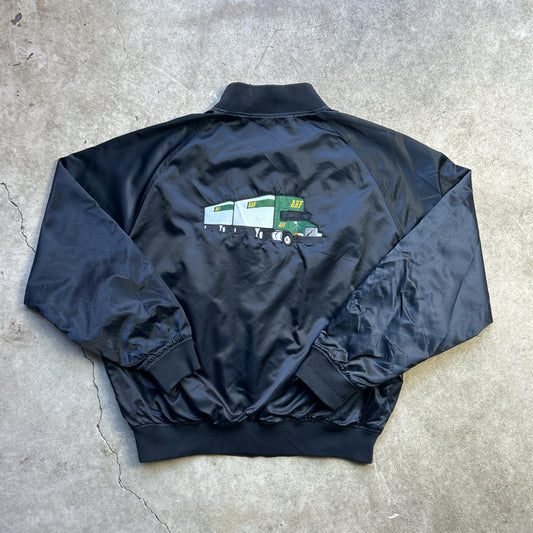 Vintage 90s West Ark Embroidered Satin Bomber “ABF” Trucking Company Varsity Jacket
