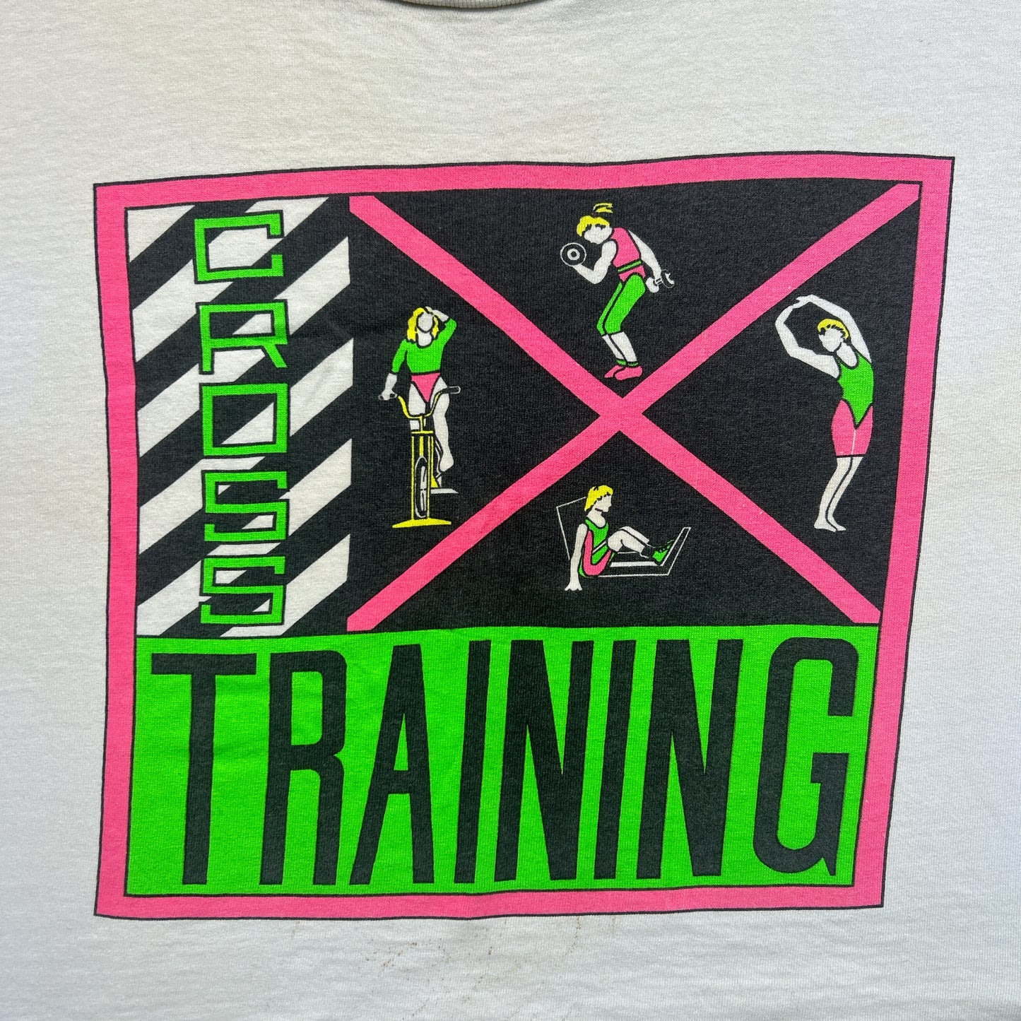 Vintage 80s Abstract Gym Crop Top "Cross Training" T-shirt