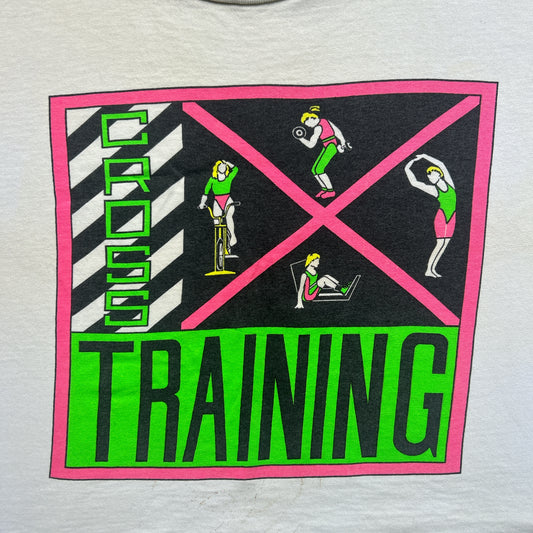 Vintage 80s Abstract Gym Crop Top "Cross Training" T-shirt