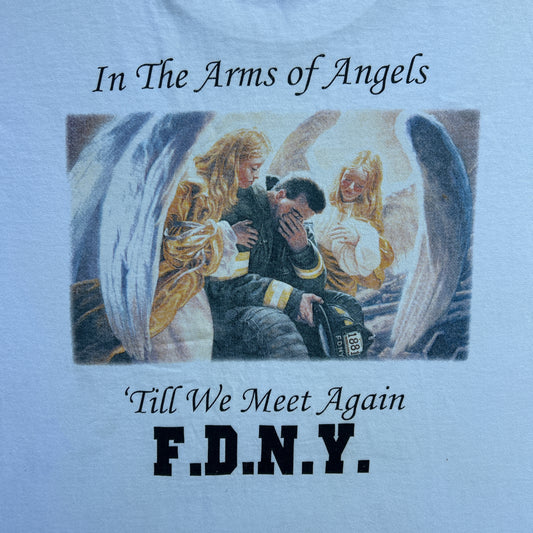 Vintage 2000s F.D.N.Y New York USA “In the arms of angles, ‘till we meet again’” T-shirt