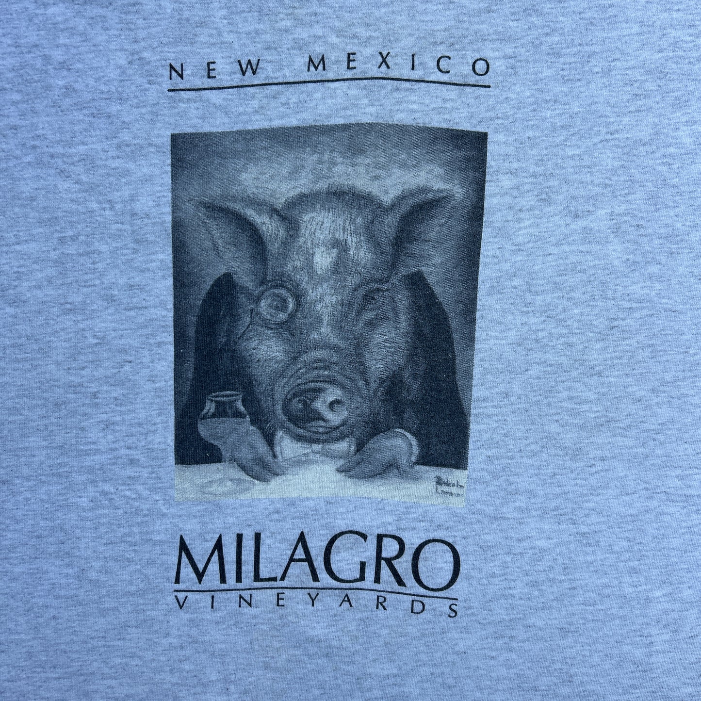 Vintage 90s New Mexico, Milagro Vineyard Pig Art "eat or be eaten" T-shirt
