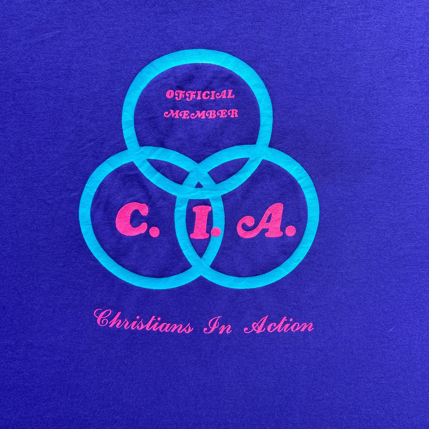 Vintage 90s C.I.A, Christian In Action, Official Member, He Died 4 U!, R U Living For Him? T-shirt