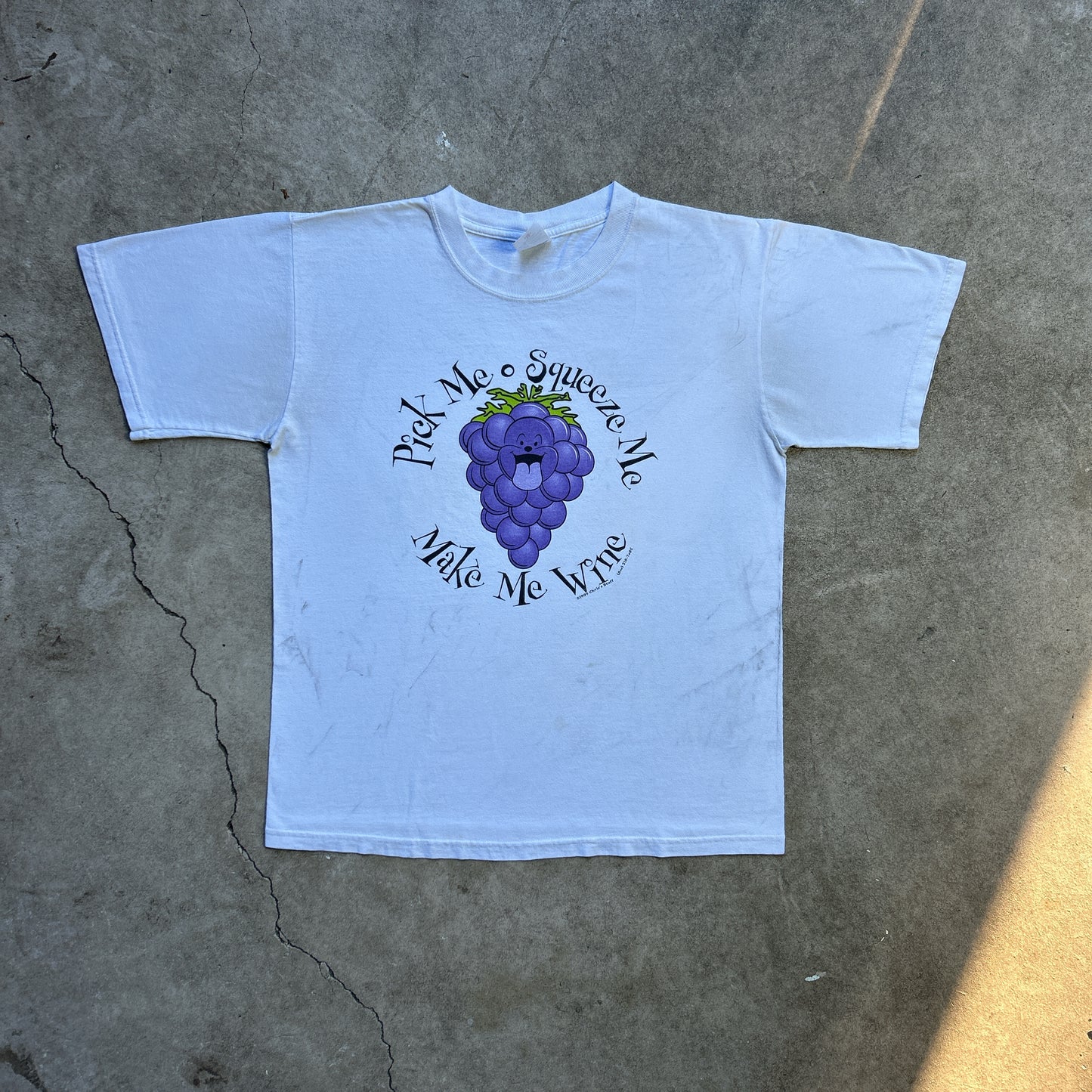 Vintage 90s Cute Cartoon Grape, Pick Me, Squeeze Me, Make Me Wine, Bunch of Grapes 1999 T-shirt