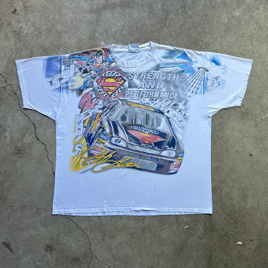 Vintage Rare 90s Jeff Gordon NASCAR X Superman Comics 1999 AOP T-shirt