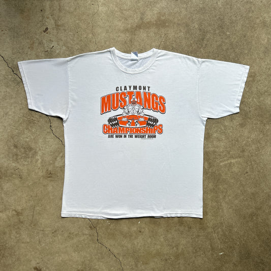 Vintage 2000s Claymont Mustangs, Championships Are Won In The Weight Room T-shirt
