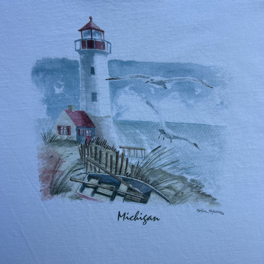 Vintage 90s Michigan, USA, Lighthouse Art T-shirt