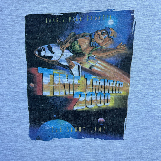 Vintage 2000s Time Travelling Teddy Bear on Spaceship, Long Peaks Council T-shirt