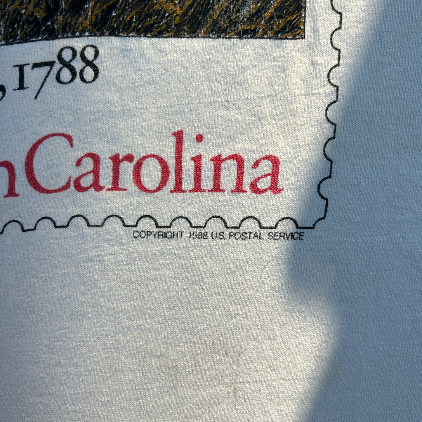 Vintage 80s Stamp South Carolina, May 23, 1788 USA America Postal Service T-shirt