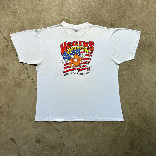 Vintage 90s Hegins Labor Day shoot "where the flag n' feathers fly" T-shirt
