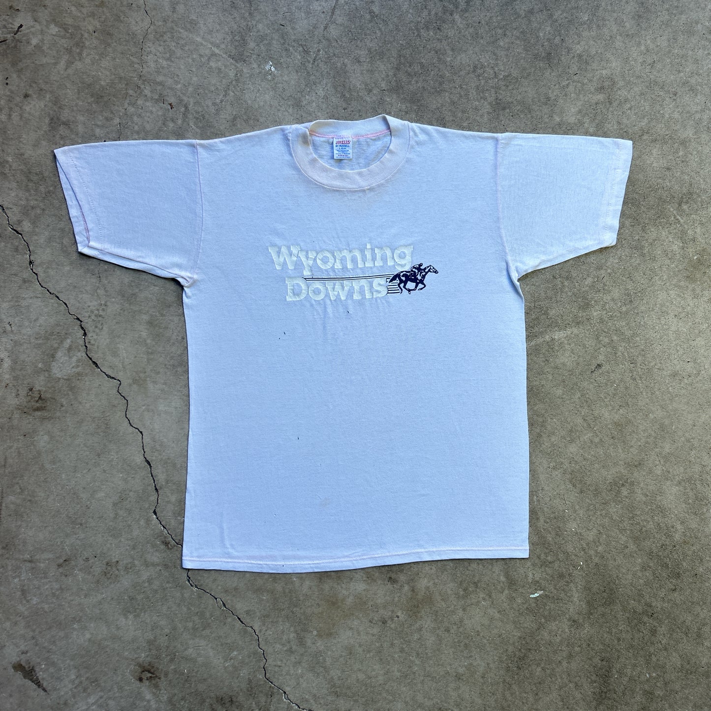 Vintage 80s USA Wyoming Downs, American Horse Racing Gambling Graphic Print T-shirt