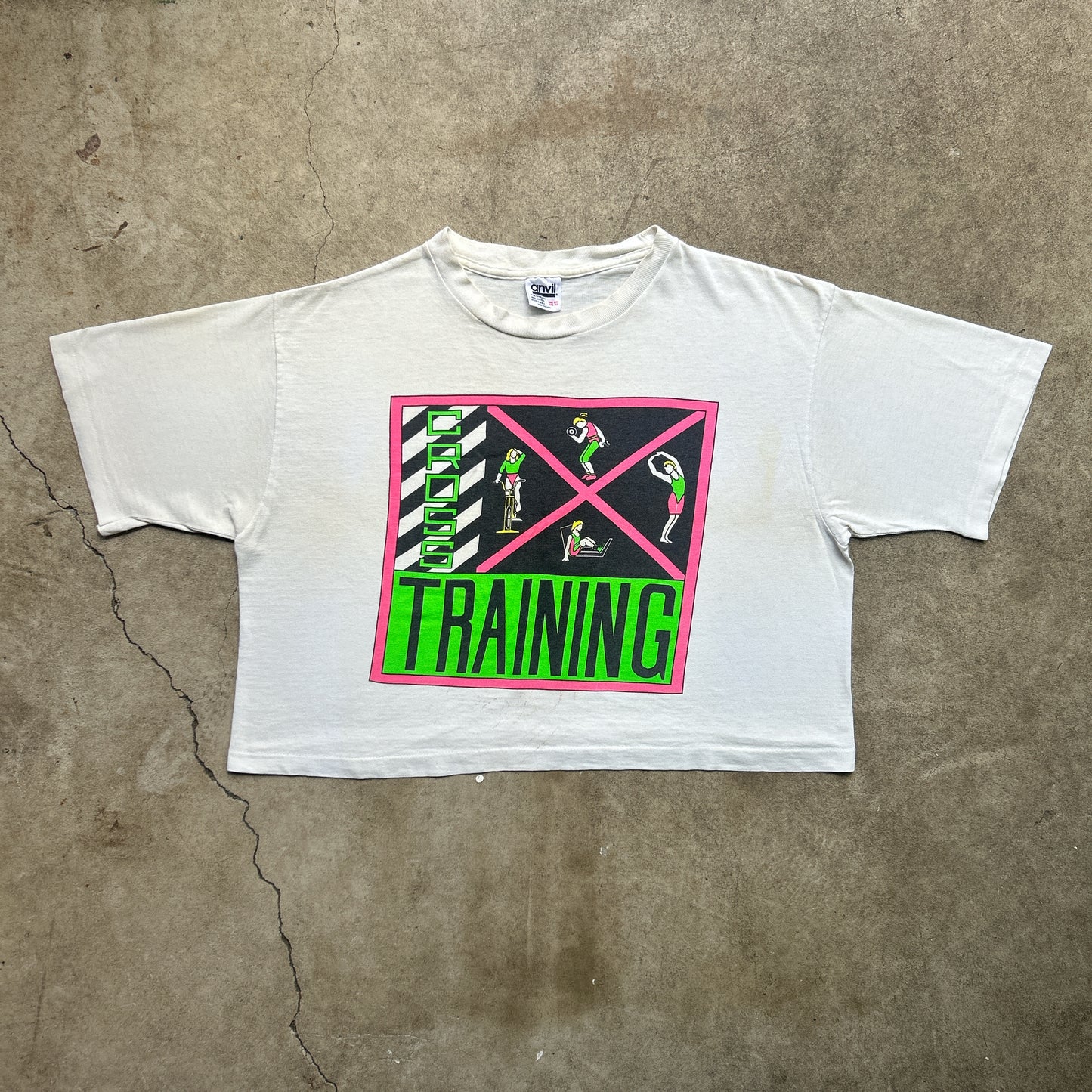Vintage 80s Abstract Gym Crop Top "Cross Training" T-shirt
