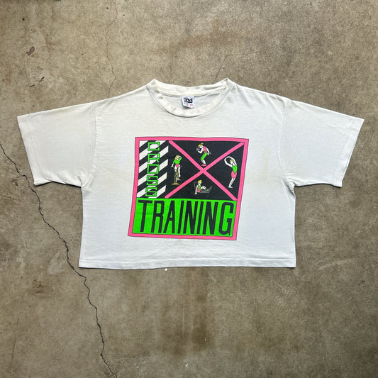 Vintage 80s Abstract Gym Crop Top "Cross Training" T-shirt