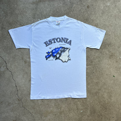 Vintage 90s Estonia, Europe, Land Map Tourist Merchandise Graphic Print T-shirt