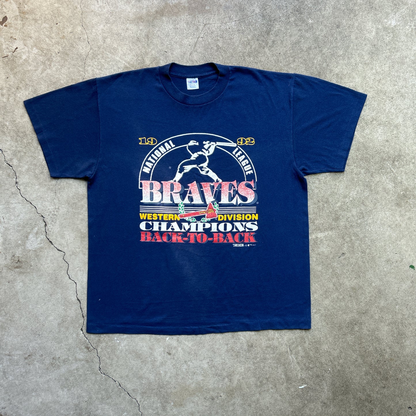 Vintage 90s MLB Braves Western Division Championships Back To Back 1992 T-shirt