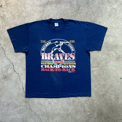 Vintage 90s MLB Braves Western Division Championships Back To Back 1992 T-shirt