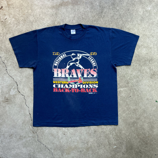Vintage 90s MLB Braves Western Division Championships Back To Back 1992 T-shirt