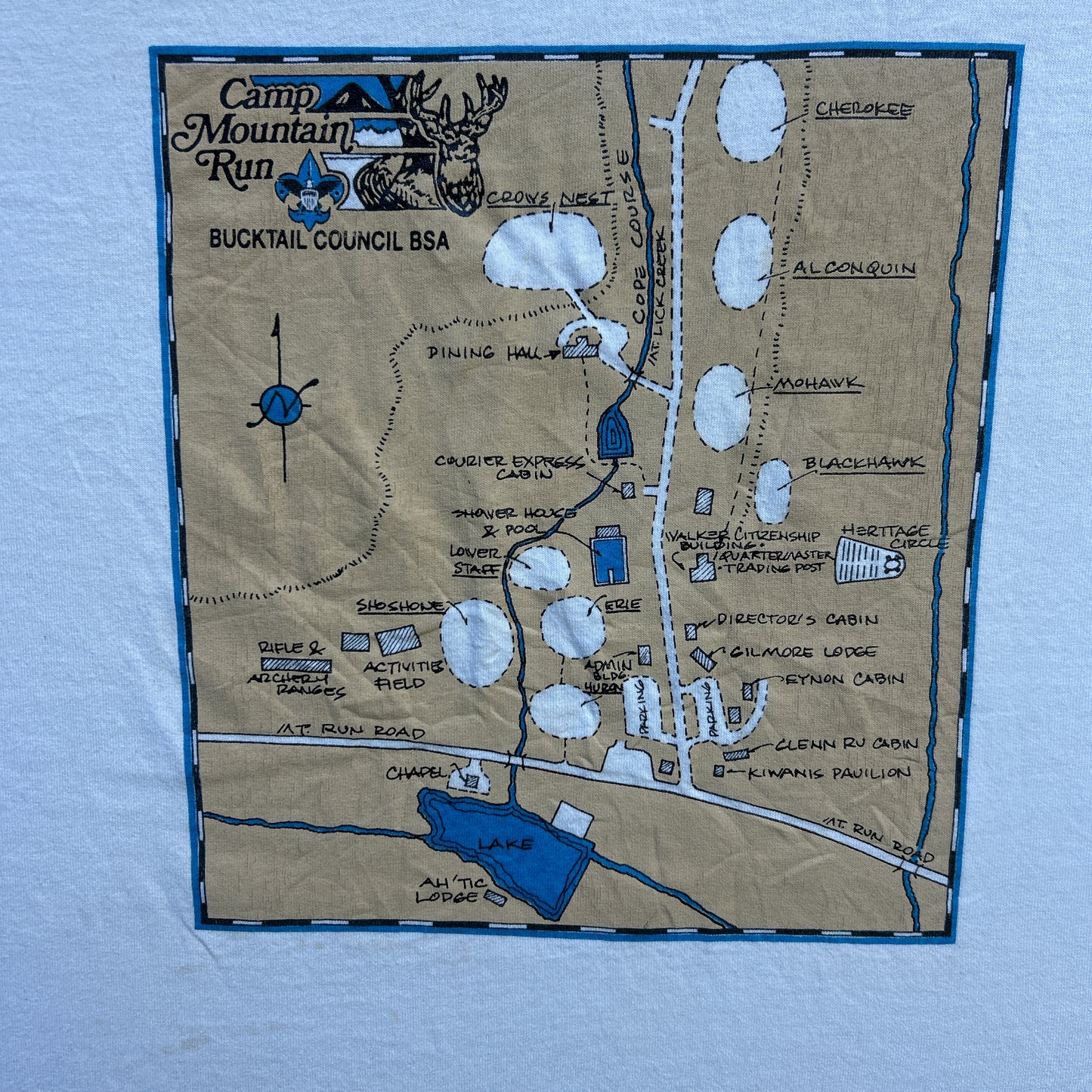 Vintage 90s Camp Mountain Run, Map Tourist Bucktail Council T-shirt