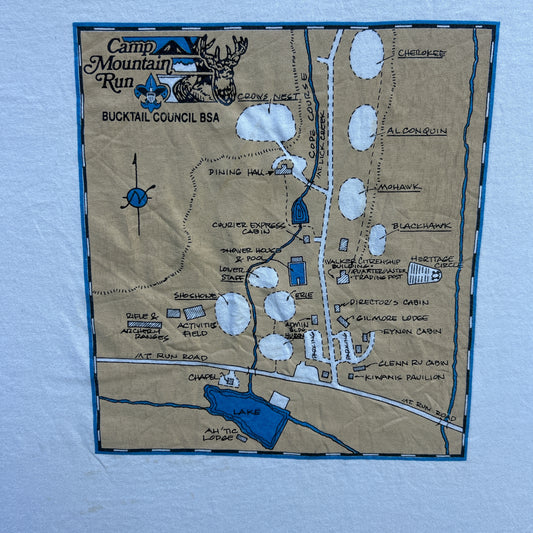 Vintage 90s Camp Mountain Run, Map Tourist Bucktail Council T-shirt