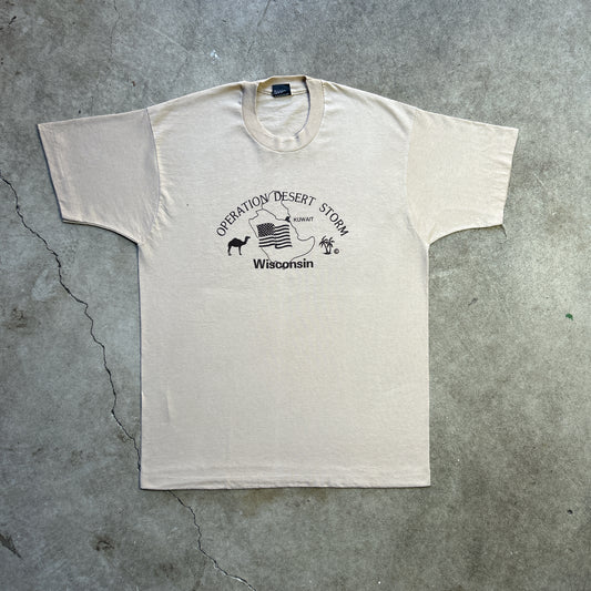 Vintage 90s Operation Desert Storm, America In Kuwait, Wisconsin Graphic Print Military T-shirt
