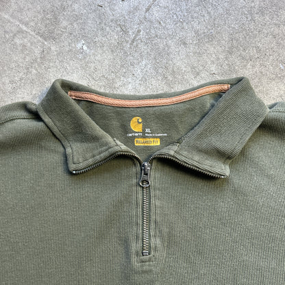 Vintage 2000s Khaki Green Carhartt Quater Zip Jumper