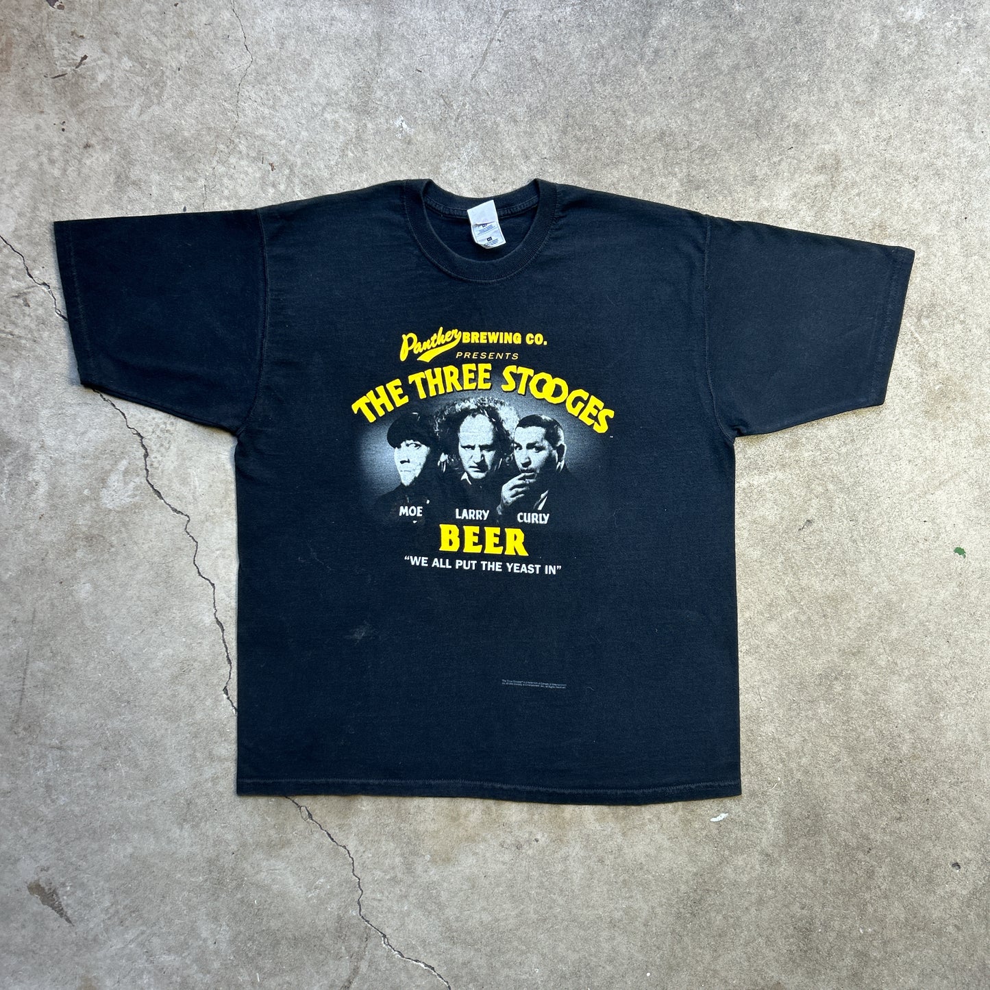 Vintage 90s Panther Beer Brewing Co. Presents, The Three Stooges Beer "We All Put The Yeast In" 1998 T-shirt