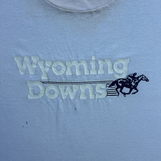 Vintage 80s USA Wyoming Downs, American Horse Racing Gambling Graphic Print T-shirt