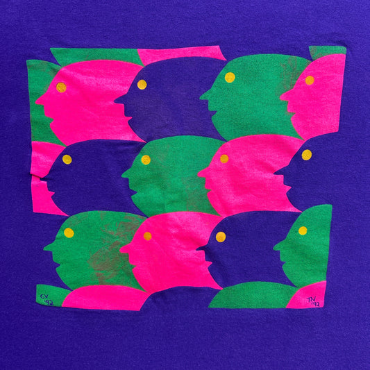 Vintage 90s Colourful Abstract Art & Multiple Heads 1992 T-shirt