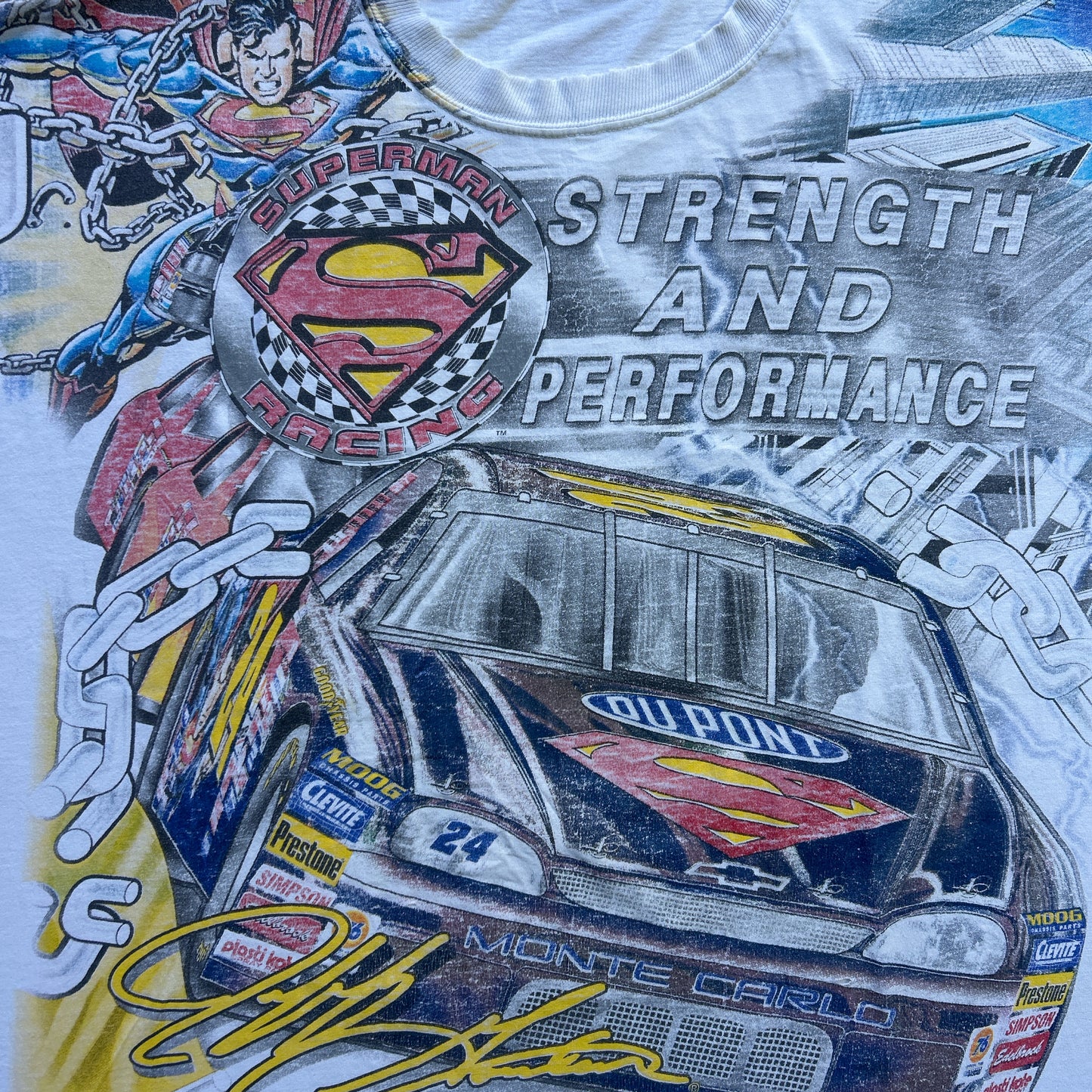 Vintage Rare 90s Jeff Gordon NASCAR X Superman Comics 1999 AOP T-shirt