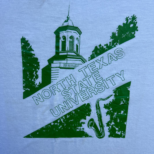 Vintage 80s North Texas State University, Saxophone and University Graphic Print T-shirt