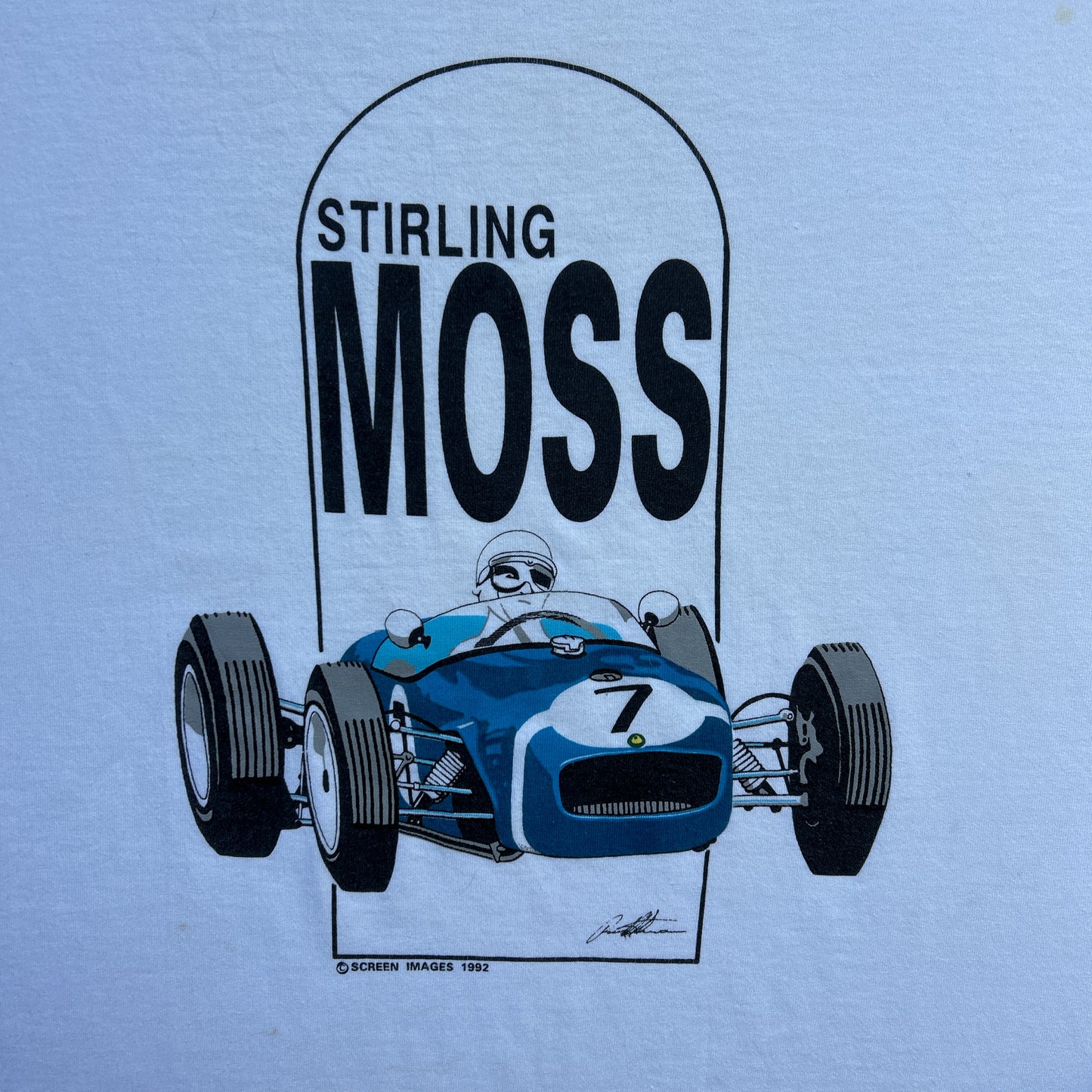 Vintage 90s Stirling Moss F1 Racecar 1990 T-shirt