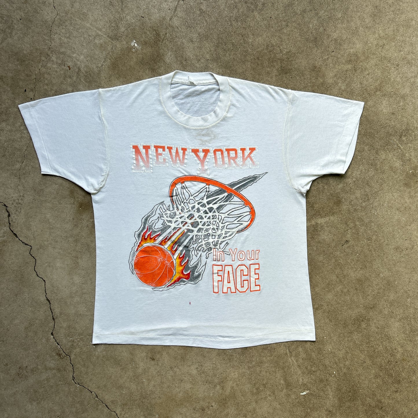 Vintage 80s Basketball On Fire, "In Your Face" T-shirt