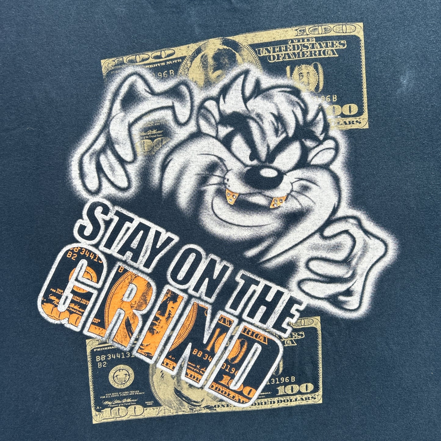 Vintage 90s Rare TAZ Looney Tunes Bejewelled, Stay on the Grind T-shirt