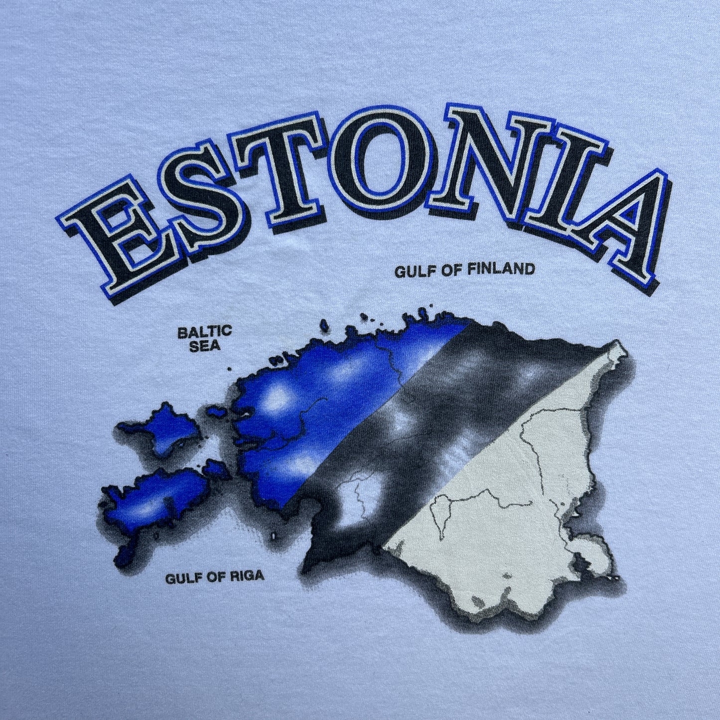 Vintage 90s Estonia, Europe, Land Map Tourist Merchandise Graphic Print T-shirt