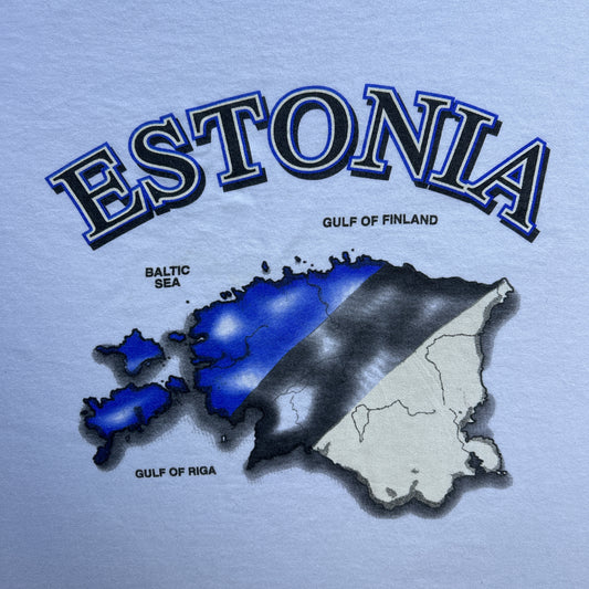 Vintage 90s Estonia, Europe, Land Map Tourist Merchandise Graphic Print T-shirt