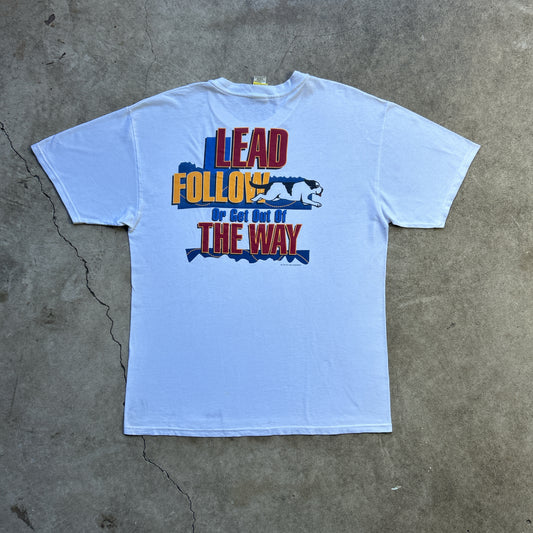 Vintage 90s Big Dogs Sportswear "lead follow or get out the way" 1998 T-shirt