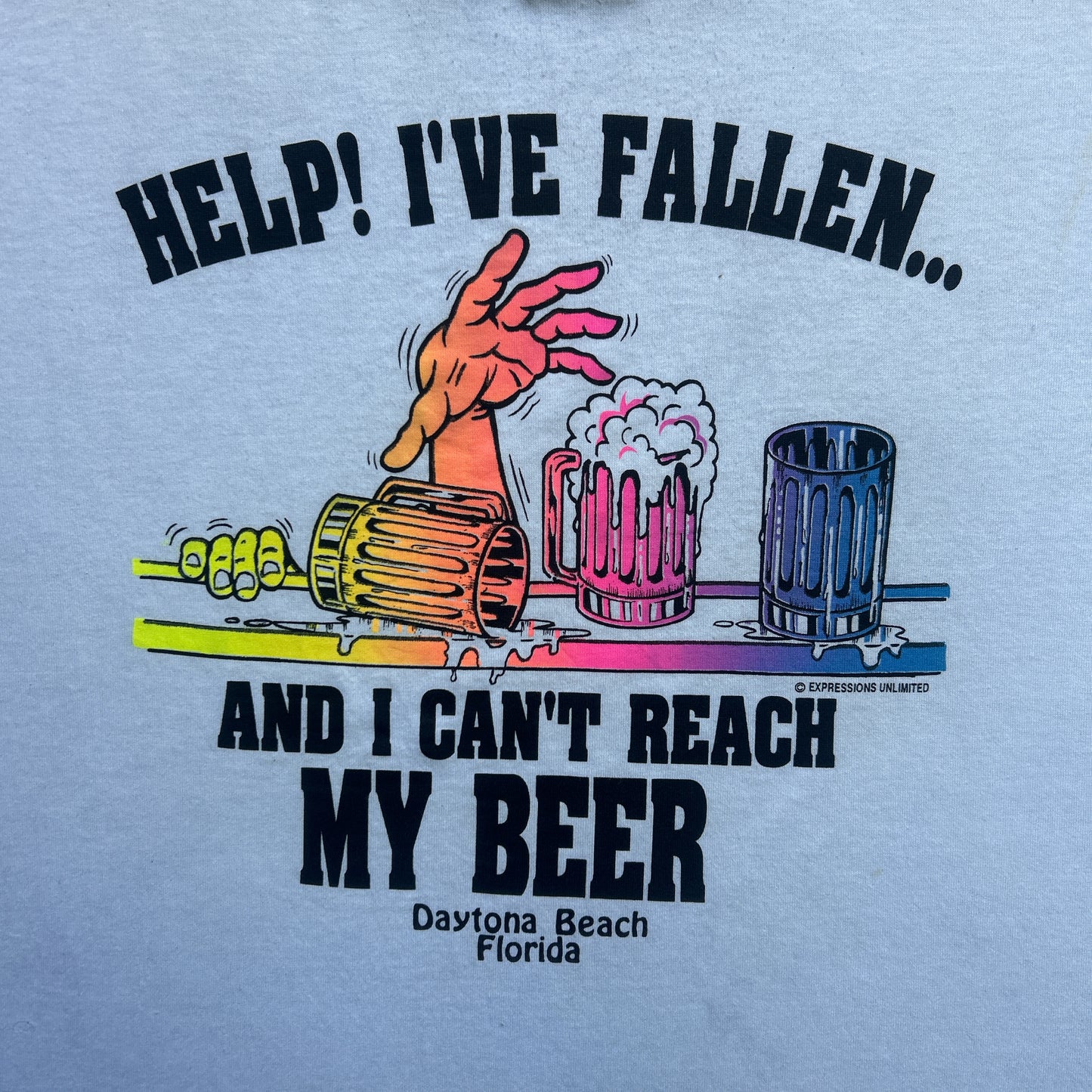 Vintage 80s Help! I've Fallen..... And I Can't Reach My Beer, Daytona Beach, Florida T-shirt